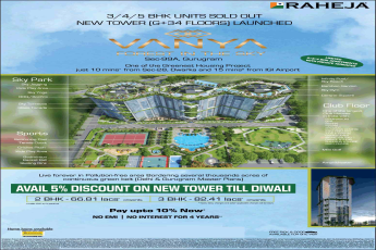 Avail 5% discount on new tower till Diwali at Raheja Vanya on Dwarka Expressway, Gurgaon